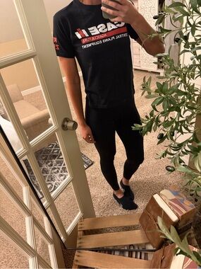 Black Graphic Tee with Red & White Logo